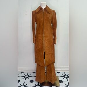 Vintage 1970’s Ted Lapidus Unisex Suede Trench Coat & Matching Flare Pant